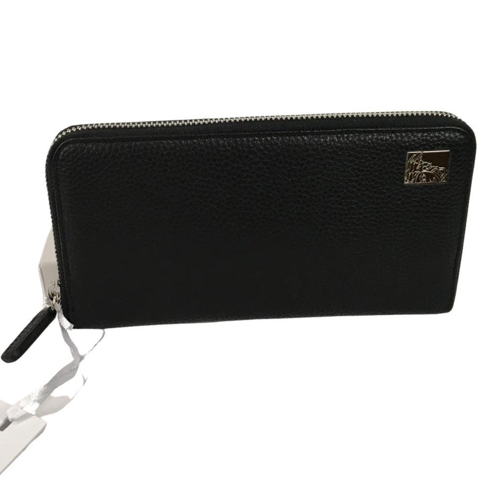 NWT Versace Collection Women's Cross Grain Leather Zipper Long Wallet Black